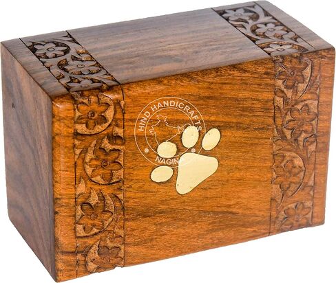 Brass Paw Inlaid Rosewood Pet Urn for Dogs Cats Memorial Keepsake Urns for Ashes, Photo Wooden Box Cremation Urn (Small : 6" x 4" x 3" - 45lbs or 20kg, One Paw) in Saudi Arabia