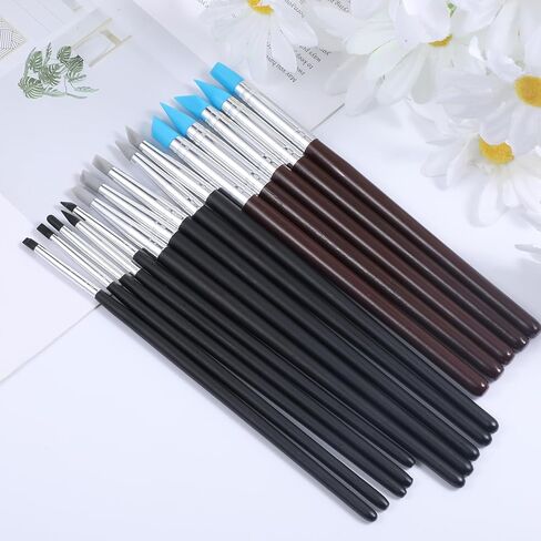 15 Pack Silicone Paint Brushes for Crafts, Rubber Tip Silicone Brushes for Resin Clay Sculpting Tools Modeling Dotting Tool Pottery Craft Use for DIY Handicraft, Head Rubber Paint Pens, 5 Shapes Head in Saudi Arabia