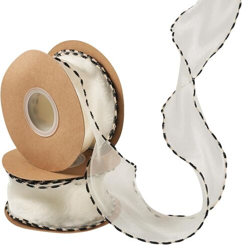 19.68 Yards 60mm Wide Sheer Organza Ribbon 2.36 inches Polyester Chiffon Ribbon with Wired Edge for Present Wrapping Hair Bows Wreaths Christmas Tree Crafts Wedding Invitations Beige Color in Saudi Arabia