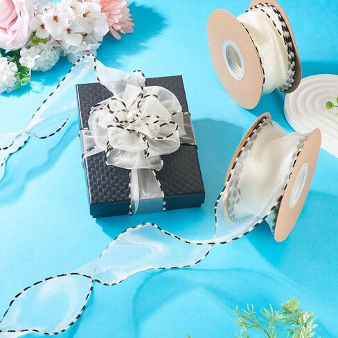 19.68 Yards 60mm Wide Sheer Organza Ribbon 2.36 inches Polyester Chiffon Ribbon with Wired Edge for Present Wrapping Hair Bows Wreaths Christmas Tree Crafts Wedding Invitations Beige Color in Saudi Arabia