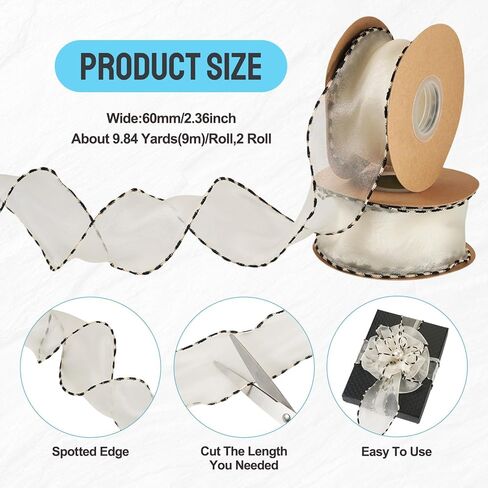 19.68 Yards 60mm Wide Sheer Organza Ribbon 2.36 inches Polyester Chiffon Ribbon with Wired Edge for Present Wrapping Hair Bows Wreaths Christmas Tree Crafts Wedding Invitations Beige Color in Saudi Arabia