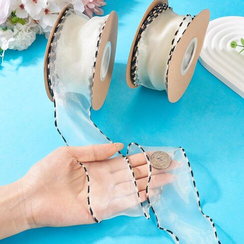 19.68 Yards 60mm Wide Sheer Organza Ribbon 2.36 inches Polyester Chiffon Ribbon with Wired Edge for Present Wrapping Hair Bows Wreaths Christmas Tree Crafts Wedding Invitations Beige Color in Saudi Arabia