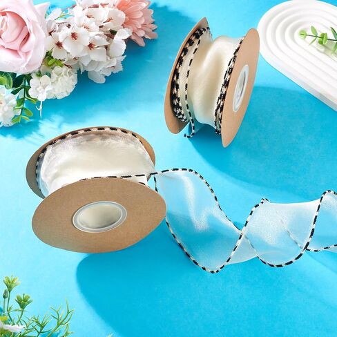 19.68 Yards 60mm Wide Sheer Organza Ribbon 2.36 inches Polyester Chiffon Ribbon with Wired Edge for Present Wrapping Hair Bows Wreaths Christmas Tree Crafts Wedding Invitations Beige Color in Saudi Arabia