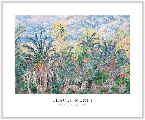 قماش ملصق Master Claude Monet - طباعة أشجار النخيل في بورديغيرا - فن السماء باللونين الأزرق والوردي - هدية مجردة للفنان والصديق - ديكور جداري جمالي للمنزل والمكتب - قماش ملفوف مقاس 8 × 10 in Saudi Arabia