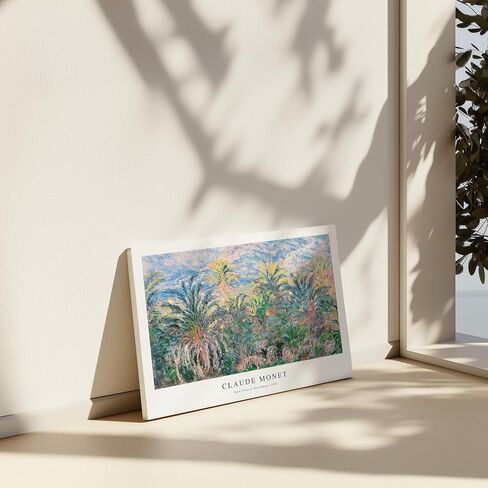 قماش ملصق Master Claude Monet - طباعة أشجار النخيل في بورديغيرا - فن السماء باللونين الأزرق والوردي - هدية مجردة للفنان والصديق - ديكور جداري جمالي للمنزل والمكتب - قماش ملفوف مقاس 8 × 10 in Saudi Arabia