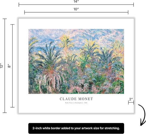 قماش ملصق Master Claude Monet - طباعة أشجار النخيل في بورديغيرا - فن السماء باللونين الأزرق والوردي - هدية مجردة للفنان والصديق - ديكور جداري جمالي للمنزل والمكتب - قماش ملفوف مقاس 8 × 10 in Saudi Arabia