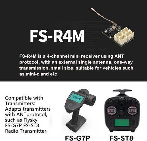 جهاز استقبال GoolRC Flysky FS-R4M، جهاز استقبال 2.4 جيجا هرتز 4CH بروتوكول ANT هوائي واحد PWM مخرج متوافق مع جهاز إرسال راديو Flysky FS-G7P FS-ST8 للسيارات الصغيرة الصغيرة in Kuwait