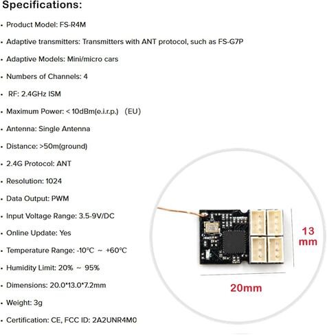 جهاز استقبال GoolRC Flysky FS-R4M، جهاز استقبال 2.4 جيجا هرتز 4CH بروتوكول ANT هوائي واحد PWM مخرج متوافق مع جهاز إرسال راديو Flysky FS-G7P FS-ST8 للسيارات الصغيرة الصغيرة in Kuwait