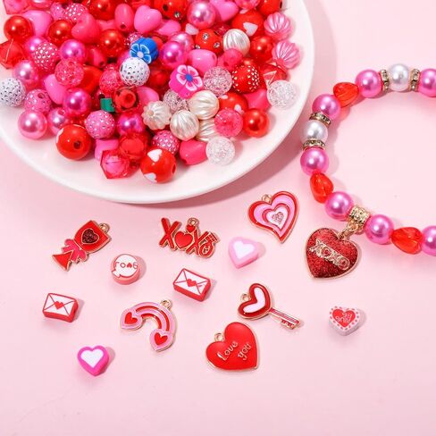 1645PCS+ Valentine’s Day Beads for Jewelry Making Pink Red Rose Red Heishi Pearl Heart Letter Round Loose Beads with Love Heart Key Rainbow XOXO Pendants for DIY Necklace Bracelets Making Kit in Saudi Arabia