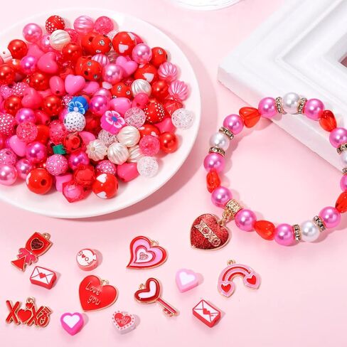 1645PCS+ Valentine’s Day Beads for Jewelry Making Pink Red Rose Red Heishi Pearl Heart Letter Round Loose Beads with Love Heart Key Rainbow XOXO Pendants for DIY Necklace Bracelets Making Kit in Saudi Arabia