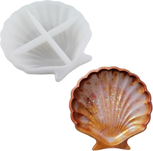 RLECS 109x109x22.5mm White Shell Epoxy Silicone Resin Mold Marine Shell Tray Suitable for Jewelry Storage Dessert Decoration Holiday Gift Customization in Saudi Arabia