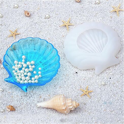 RLECS 109x109x22.5mm White Shell Epoxy Silicone Resin Mold Marine Shell Tray Suitable for Jewelry Storage Dessert Decoration Holiday Gift Customization in Saudi Arabia