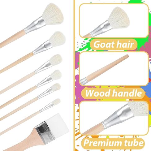 Jeffdad 7 PCS Mop Brush for Acrylic Painting, Versatile Blending Mop Brushes Paint Brushes Set with Wooden Handle for Acrylic Painting Watercolor Oil Painting Face Body Art in Saudi Arabia