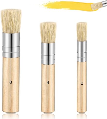 3PCS Wooden Stencil Brush for Acrylic Paint, Natural Bristle Stencil Brushes Wooden Handle Painting Stencils Brush for Acrylic Watercolor Oil Painting Project DIY Crafts, 3 Sizes in Saudi Arabia