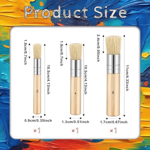 3PCS Wooden Stencil Brush for Acrylic Paint, Natural Bristle Stencil Brushes Wooden Handle Painting Stencils Brush for Acrylic Watercolor Oil Painting Project DIY Crafts, 3 Sizes in Saudi Arabia