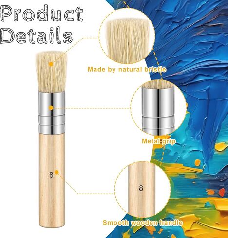 3PCS Wooden Stencil Brush for Acrylic Paint, Natural Bristle Stencil Brushes Wooden Handle Painting Stencils Brush for Acrylic Watercolor Oil Painting Project DIY Crafts, 3 Sizes in Saudi Arabia