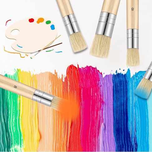 3PCS Wooden Stencil Brush for Acrylic Paint, Natural Bristle Stencil Brushes Wooden Handle Painting Stencils Brush for Acrylic Watercolor Oil Painting Project DIY Crafts, 3 Sizes in Saudi Arabia