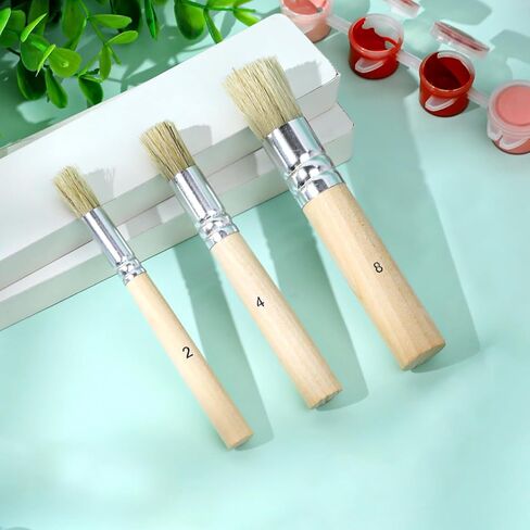 3PCS Wooden Stencil Brush for Acrylic Paint, Natural Bristle Stencil Brushes Wooden Handle Painting Stencils Brush for Acrylic Watercolor Oil Painting Project DIY Crafts, 3 Sizes in Saudi Arabia