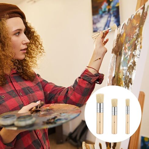3PCS Wooden Stencil Brush for Acrylic Paint, Natural Bristle Stencil Brushes Wooden Handle Painting Stencils Brush for Acrylic Watercolor Oil Painting Project DIY Crafts, 3 Sizes in Saudi Arabia