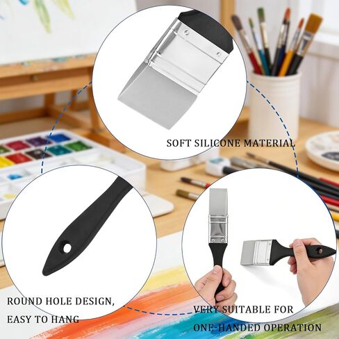 Silicone Brush, Silicone Color Shaper Brush,Solid Flat Flexible Acrylic and Water Based Painting Tool for Move and Remove Acrylic Paints, 2 Pcs (1 inch,2 inch) in Kuwait