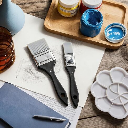 Silicone Brush, Silicone Color Shaper Brush,Solid Flat Flexible Acrylic and Water Based Painting Tool for Move and Remove Acrylic Paints, 2 Pcs (1 inch,2 inch) in Kuwait