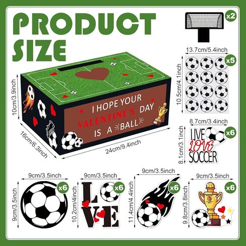 Tenceur Soccer Valentine's Card Mailbox Craft Kit Card Box with 36 Pcs Cards 5 Stickers for Football Exchange Game Kit Soccer Field Cardboard Box Valentine's Day Party Favors Set in Saudi Arabia
