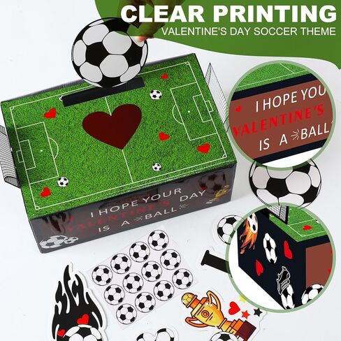 Tenceur Soccer Valentine's Card Mailbox Craft Kit Card Box with 36 Pcs Cards 5 Stickers for Football Exchange Game Kit Soccer Field Cardboard Box Valentine's Day Party Favors Set in Saudi Arabia