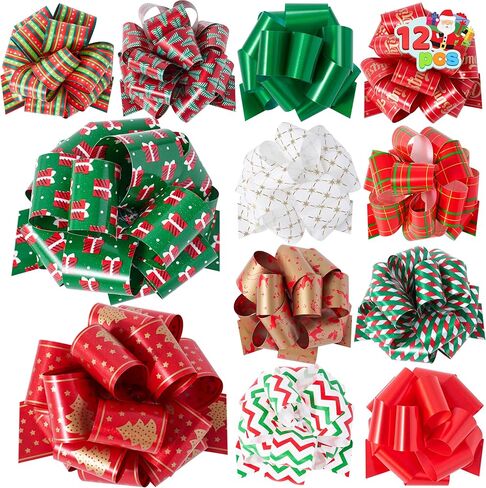 JOYIN 12 PCS Christmas Pull Bows, 5" Wide Wrapping Bows for Christmas Decoration Present, Wrapping Gift, Baskets, Wine Bottles Decoration, Xmas Gift Tags and Decoration Present in Saudi Arabia
