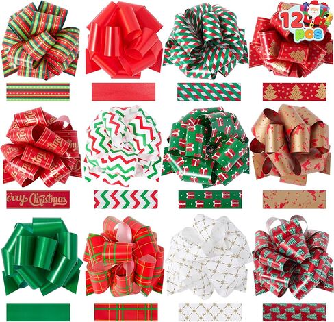 JOYIN 12 PCS Christmas Pull Bows, 5" Wide Wrapping Bows for Christmas Decoration Present, Wrapping Gift, Baskets, Wine Bottles Decoration, Xmas Gift Tags and Decoration Present in Saudi Arabia