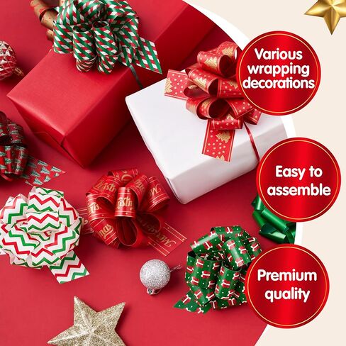 JOYIN 12 PCS Christmas Pull Bows, 5" Wide Wrapping Bows for Christmas Decoration Present, Wrapping Gift, Baskets, Wine Bottles Decoration, Xmas Gift Tags and Decoration Present in Saudi Arabia