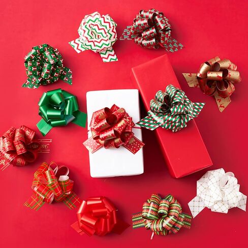 JOYIN 12 PCS Christmas Pull Bows, 5" Wide Wrapping Bows for Christmas Decoration Present, Wrapping Gift, Baskets, Wine Bottles Decoration, Xmas Gift Tags and Decoration Present in Saudi Arabia