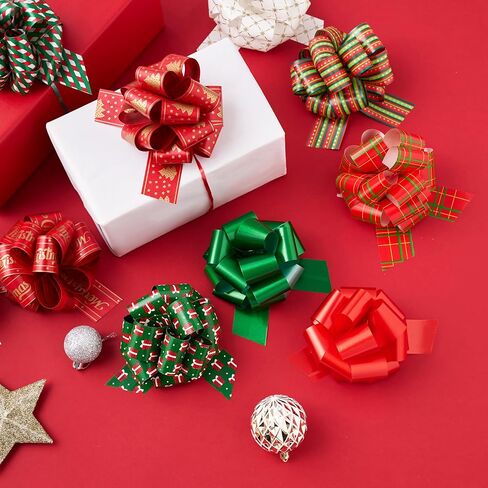 JOYIN 12 PCS Christmas Pull Bows, 5" Wide Wrapping Bows for Christmas Decoration Present, Wrapping Gift, Baskets, Wine Bottles Decoration, Xmas Gift Tags and Decoration Present in Saudi Arabia