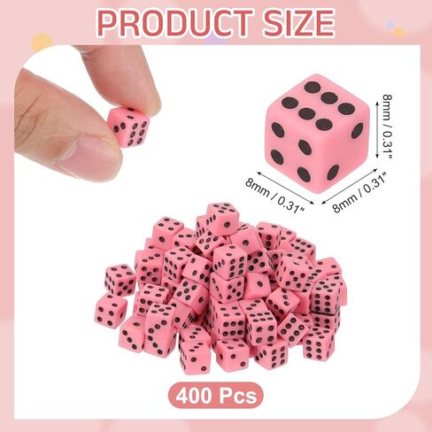 uxcell 400Pcs Mini Dice, 8mm/0.31" Acrylic Tiny Six Side Game Dot Square Dice Bulk for Table Board Game Party Activities, Pink/Black in Saudi Arabia