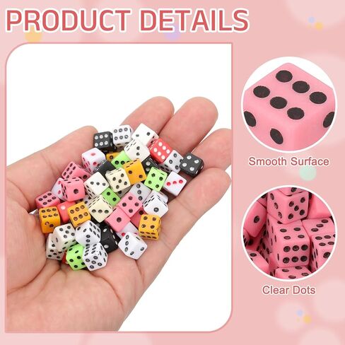 uxcell 400Pcs Mini Dice, 8mm/0.31" Acrylic Tiny Six Side Game Dot Square Dice Bulk for Table Board Game Party Activities, Pink/Black in Saudi Arabia
