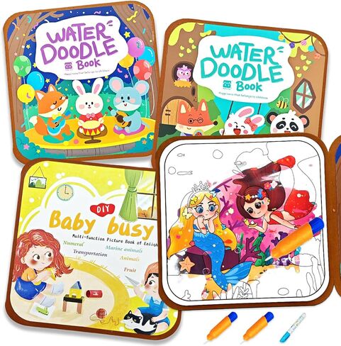 NaTuGi Reusable Magic Water Painting Books for Kids，Coloring Books for Toddler，4 Themes，No Mess Paint Coloring，for Ages 3+，Gift for Boys & Girls Travel Activity Toys (4 Books) in Saudi Arabia