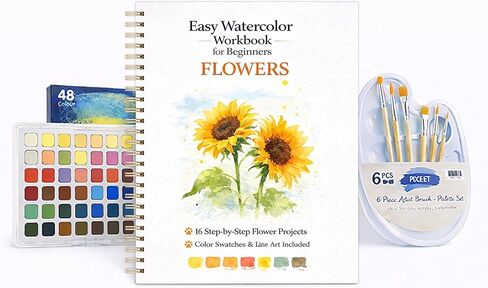 Easy Watercolor Workbook for Beginners – Animals, 16 Original Watercolor Paintings, 9.45 × 7.48 inches Lay-Flat Watercolor Paper Book, Watercolor Workbook for Adults, Great Art Gift in Saudi Arabia