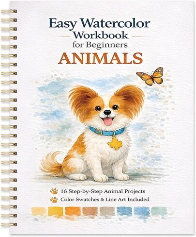 Easy Watercolor Workbook for Beginners – Animals, 16 Original Watercolor Paintings, 9.45 × 7.48 inches Lay-Flat Watercolor Paper Book, Watercolor Workbook for Adults, Great Art Gift in Saudi Arabia