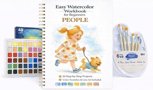 Easy Watercolor Workbook for Beginners – Animals, 16 Original Watercolor Paintings, 9.45 × 7.48 inches Lay-Flat Watercolor Paper Book, Watercolor Workbook for Adults, Great Art Gift in Saudi Arabia