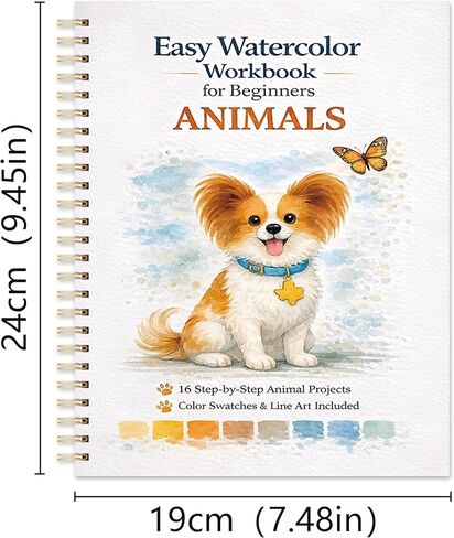 Easy Watercolor Workbook for Beginners – Animals, 16 Original Watercolor Paintings, 9.45 × 7.48 inches Lay-Flat Watercolor Paper Book, Watercolor Workbook for Adults, Great Art Gift in Saudi Arabia
