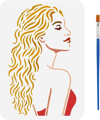 FINGERINSPIRE Fashion Woman with Long Hair Painting Stencil with Brush 8.3x11.7inch Beauty Lady Pattern Drawing Template Woman Theme DIY Decoration Stencil for Painting on Wood Wall Fabric Furniture in Saudi Arabia