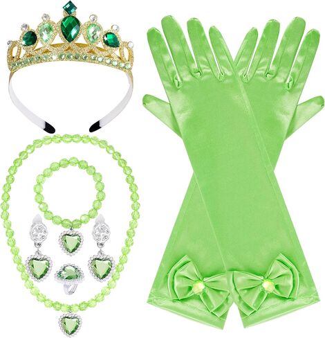 obmwang Princess Costume Accessories Princess Crown Gloves Necklace Bracelet Ring Earrings for Halloween Dress Up in Saudi Arabia