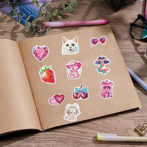 50 PCS Holographic Aesthetic Stickers,Pink Cute Stickers for Scrapbooking Journaling Water Bottles,Waterproof Vinyl Coquette Art Decals for Bullet Journals Junk Journal Planner DIY Crafts Party Favors in Saudi Arabia