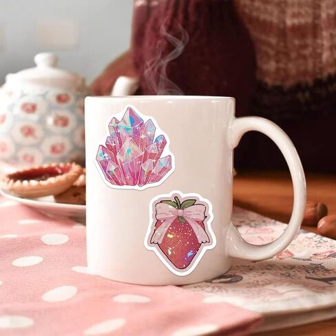50 PCS Holographic Aesthetic Stickers,Pink Cute Stickers for Scrapbooking Journaling Water Bottles,Waterproof Vinyl Coquette Art Decals for Bullet Journals Junk Journal Planner DIY Crafts Party Favors in Saudi Arabia