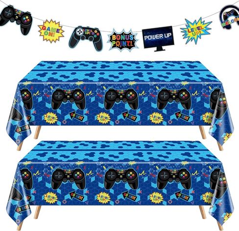 4 Pieces Video Game Theme Party Decors Include Gaming Tablecloths Elements Pennant Banners Decors for Video Game Themed Party, Boys' Birthday in Saudi Arabia