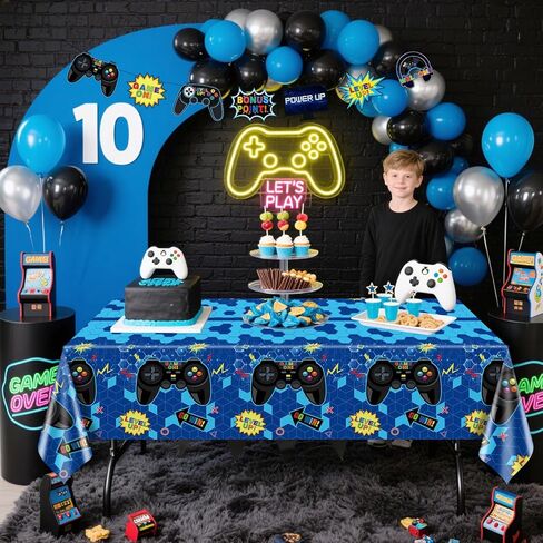 4 Pieces Video Game Theme Party Decors Include Gaming Tablecloths Elements Pennant Banners Decors for Video Game Themed Party, Boys' Birthday in Saudi Arabia