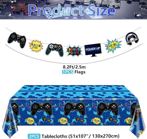 4 Pieces Video Game Theme Party Decors Include Gaming Tablecloths Elements Pennant Banners Decors for Video Game Themed Party, Boys' Birthday in Saudi Arabia