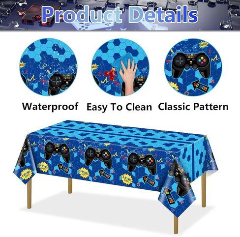 4 Pieces Video Game Theme Party Decors Include Gaming Tablecloths Elements Pennant Banners Decors for Video Game Themed Party, Boys' Birthday in Saudi Arabia