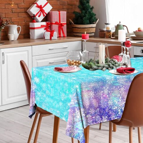 Iridescent Winter Tablecloth, 3Pcs Winter Snowflake Tablecloth Blue Winter Plastic Table Cloths Winter Party Decorations for Christmas Winter Holiday Birthday,54 * 108inch in Kuwait