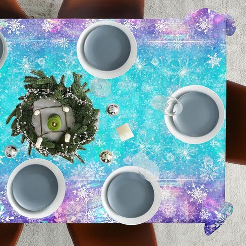 Iridescent Winter Tablecloth, 3Pcs Winter Snowflake Tablecloth Blue Winter Plastic Table Cloths Winter Party Decorations for Christmas Winter Holiday Birthday,54 * 108inch in Kuwait