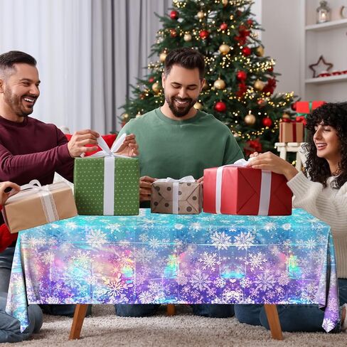 Iridescent Winter Tablecloth, 3Pcs Winter Snowflake Tablecloth Blue Winter Plastic Table Cloths Winter Party Decorations for Christmas Winter Holiday Birthday,54 * 108inch in Kuwait